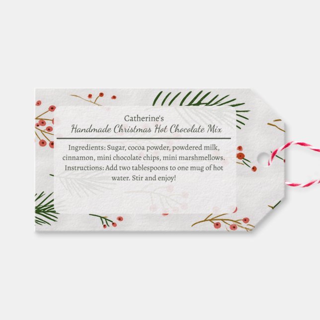 Zweige und Beeren Weihnachtlicher Heiße Schokolade Geschenkanhänger (Vorderseite (Horizontal))