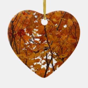 Zweige von Ahornblättern I Orange Herbst Keramik Ornament