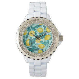 Zweige von Zitronen in blau und gelb Armbanduhr