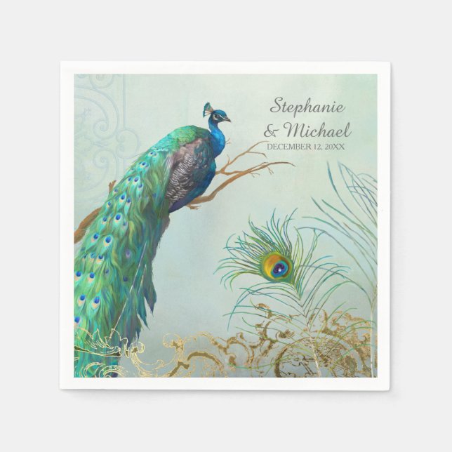 Zweigniederlassung Brautparty Party Vintag Peacock Serviette (Vorderseite)