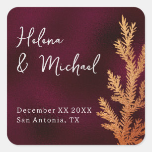 Zweigniederlassung Burgund und Kupfer Winter Hochz Quadratischer Aufkleber