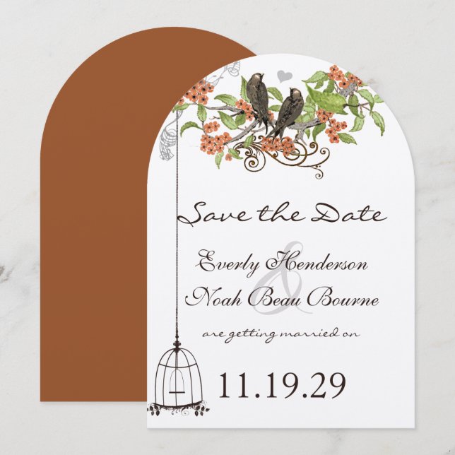 Zweigniederlassung der Korallen Vintage Vögel Save Einladung (Vorne/Hinten)