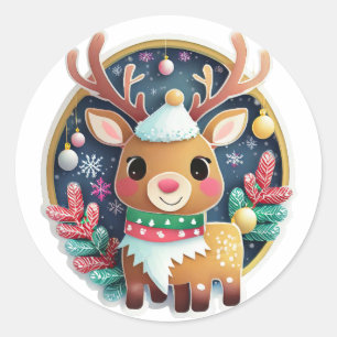 Zweigniederlassung niedlich Chrismas Rentierbaum Runder Aufkleber