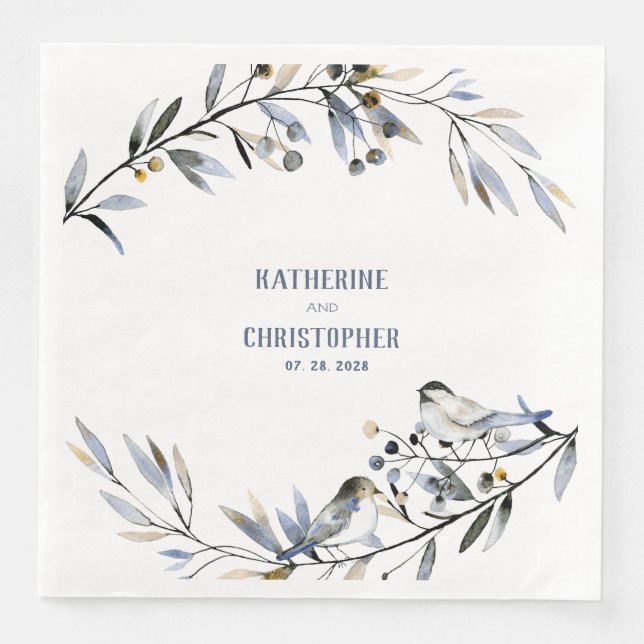 Zweigstelle Berries & Birds Wedding Serviette (Vorderseite)