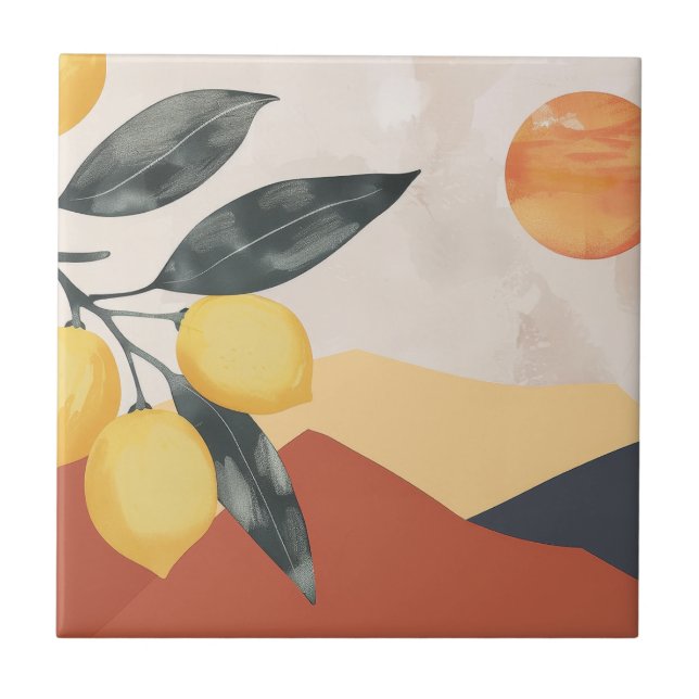 Zweigstelle Boho Lemon mit Sun Minimalistisch Abst Fliese (Vorderseite)