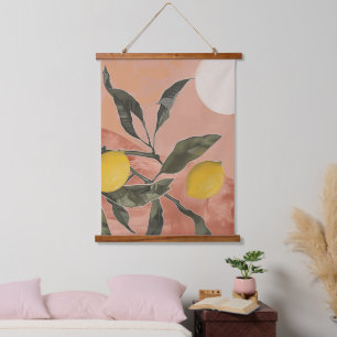 Zweigstelle Boho Lemon mit Sun Minimalistisch Abst Wandteppich Mit Holzrahmen