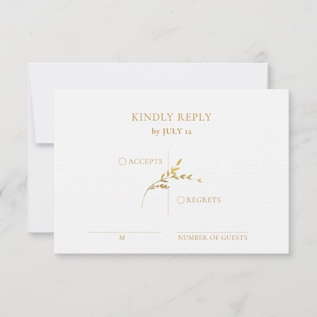 Zweigstelle Minimalistische White and Gold Wedding RSVP Karte (Vorderseite)