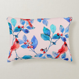 Zweigstelle mit Beeren und Vögeln Aquarell Dekokissen
