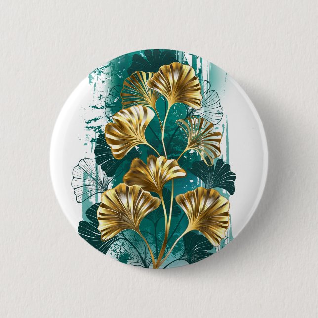 Zweigstelle mit goldenen Blätter Ginko Biloba Button (Vorderseite)