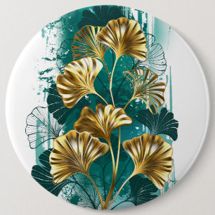 Zweigstelle mit goldenen Blätter Ginko Biloba Button