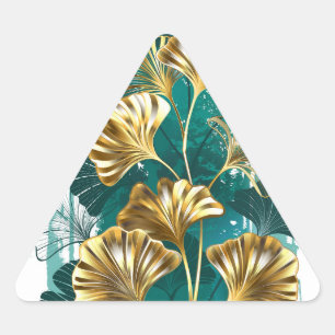 Zweigstelle mit goldenen Blätter Ginko Biloba Dreieckiger Aufkleber