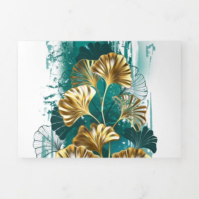 Zweigstelle mit goldenen Blätter Ginko Biloba Dreifach Gefaltete Einladung (Cover)