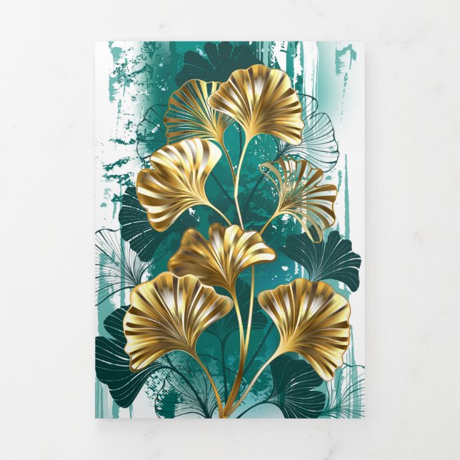 Zweigstelle mit goldenen Blätter Ginko Biloba Dreifach Gefaltete Urlaubskarte (Cover)