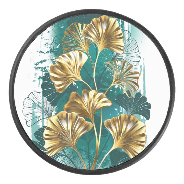 Zweigstelle mit goldenen Blätter Ginko Biloba Eishockey Puck (Vorderseite)