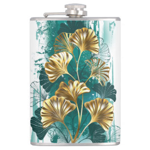 Zweigstelle mit goldenen Blätter Ginko Biloba Flachmann