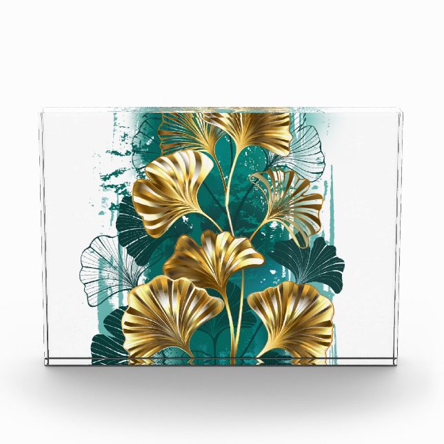 Zweigstelle mit goldenen Blätter Ginko Biloba Fotoblock (Vorderseite)