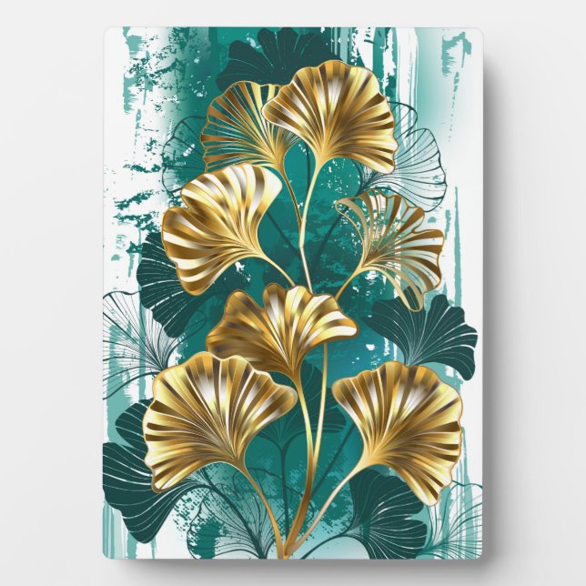 Zweigstelle mit goldenen Blätter Ginko Biloba Fotoplatte (Vorderseite)