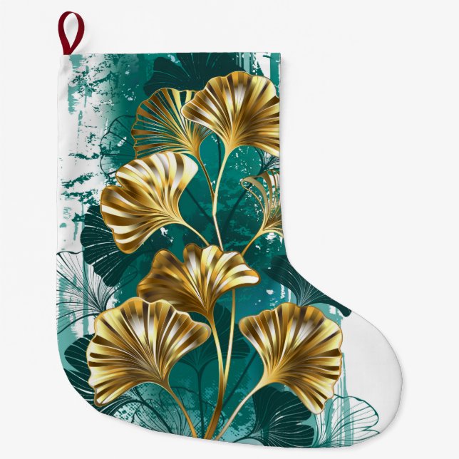Zweigstelle mit goldenen Blätter Ginko Biloba Großer Weihnachtsstrumpf (Vorderseite)
