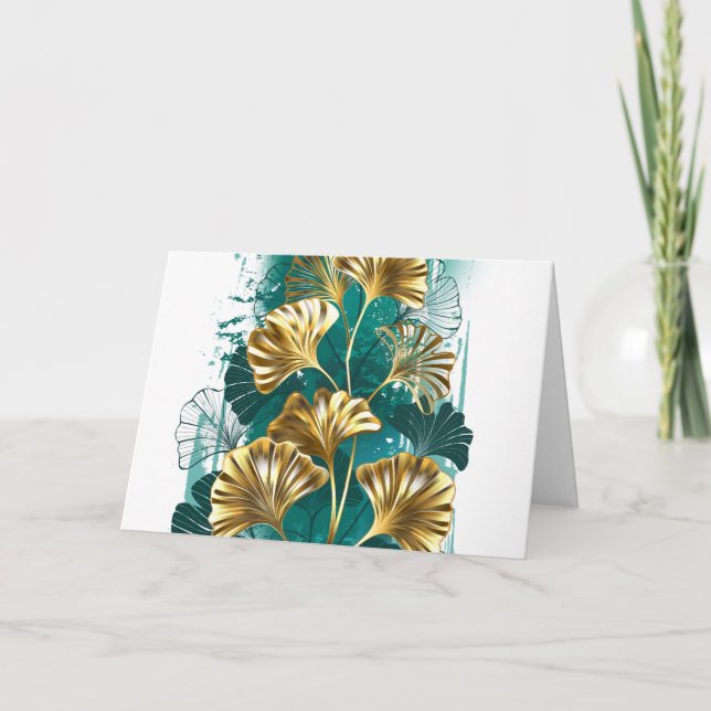 Zweigstelle mit goldenen Blätter Ginko Biloba Karte (Vorderseite)