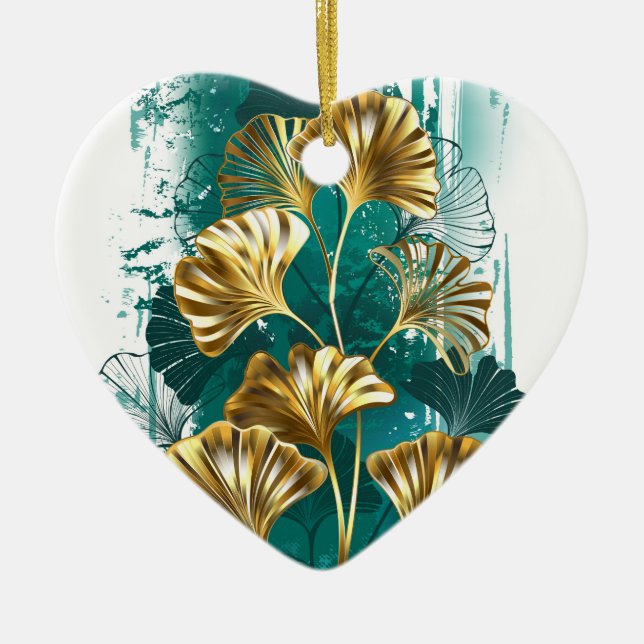 Zweigstelle mit goldenen Blätter Ginko Biloba Keramik Ornament (Vorne)