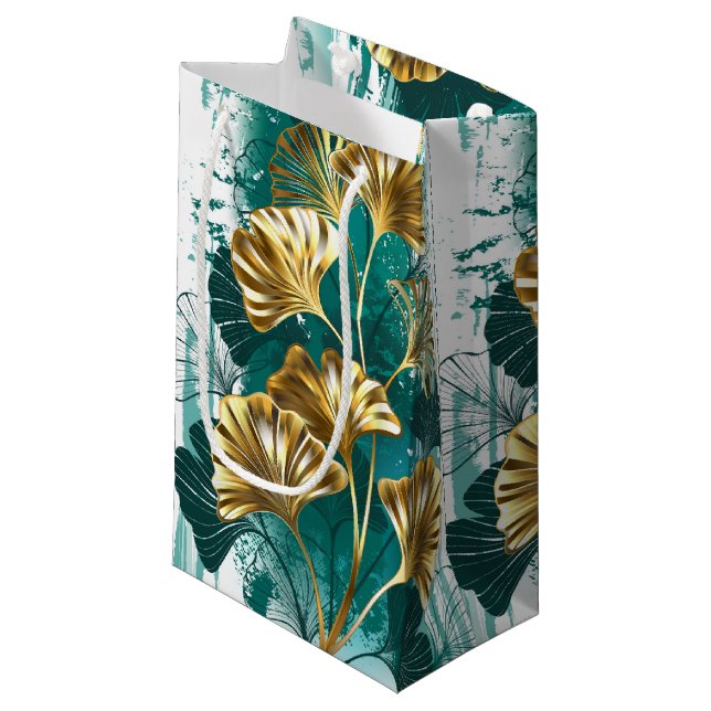 Zweigstelle mit goldenen Blätter Ginko Biloba Kleine Geschenktüte (Vorderseite Schrägansicht)