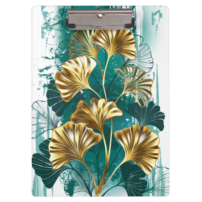 Zweigstelle mit goldenen Blätter Ginko Biloba Klemmbrett (Vorderseite)