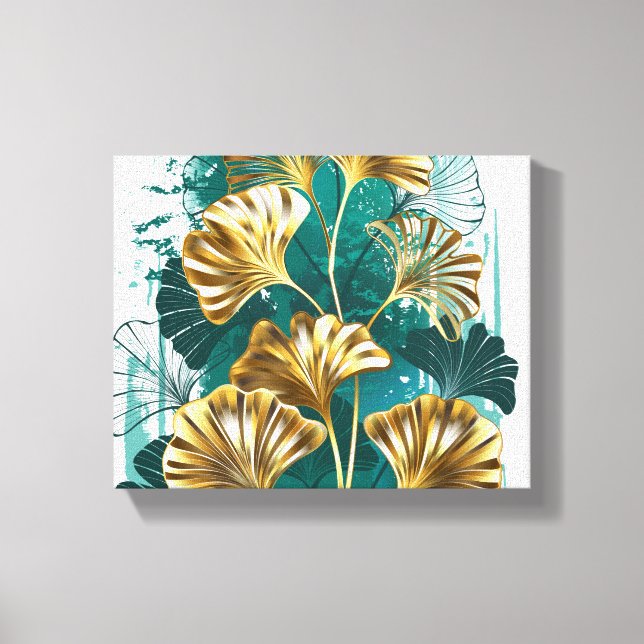 Zweigstelle mit goldenen Blätter Ginko Biloba Leinwanddruck (Vorderseite)