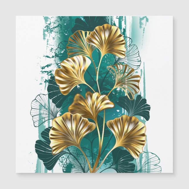 Zweigstelle mit goldenen Blätter Ginko Biloba Magneteinladung (Vorderseite)