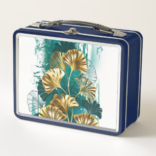 Zweigstelle mit goldenen Blätter Ginko Biloba Metall Brotdose