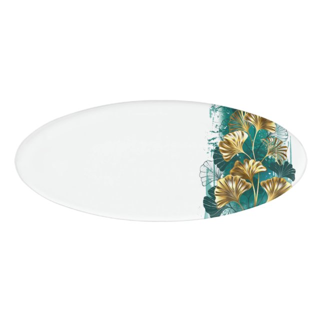 Zweigstelle mit goldenen Blätter Ginko Biloba Namenschild (Vorderseite)