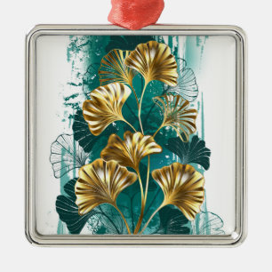 Zweigstelle mit goldenen Blätter Ginko Biloba Ornament Aus Metall