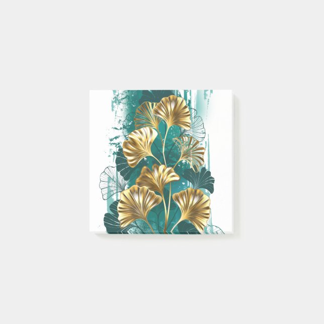 Zweigstelle mit goldenen Blätter Ginko Biloba Post-it Klebezettel (Vorderseite)