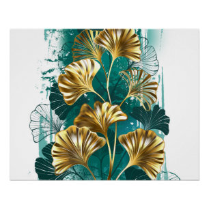 Zweigstelle mit goldenen Blätter Ginko Biloba Poster