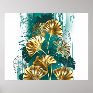 Zweigstelle mit goldenen Blätter Ginko Biloba Poster