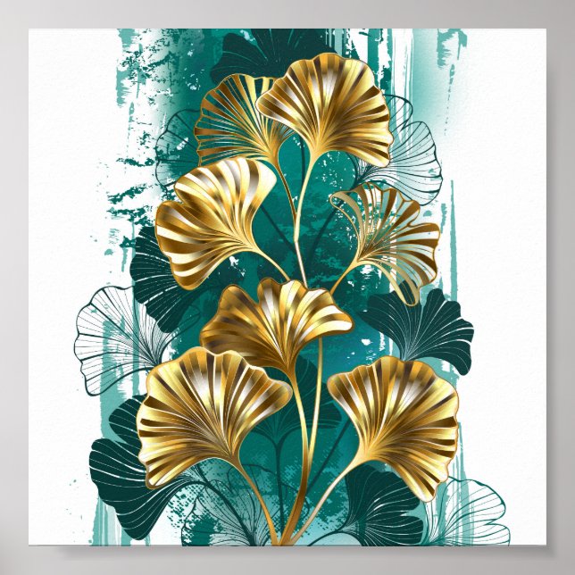 Zweigstelle mit goldenen Blätter Ginko Biloba Poster (Vorne)