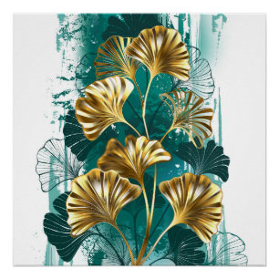 Zweigstelle mit goldenen Blätter Ginko Biloba Poster
