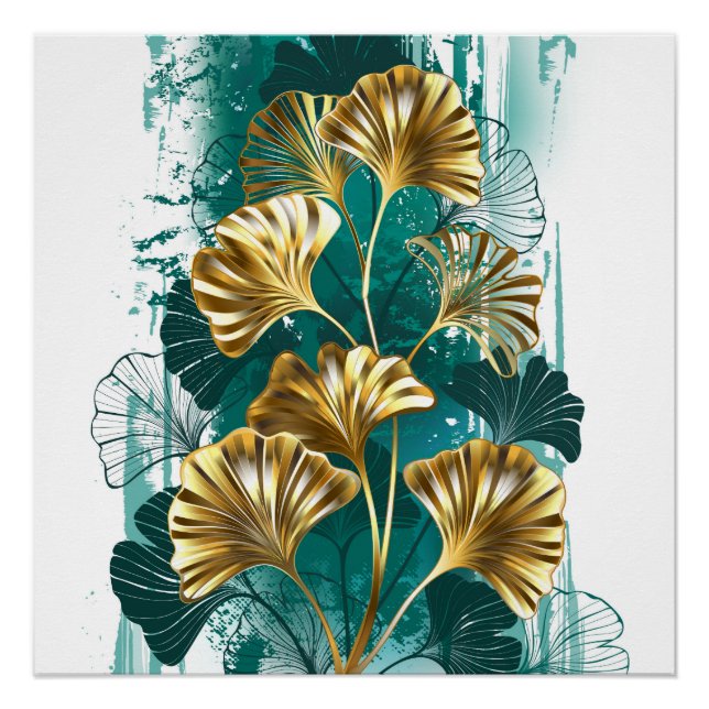 Zweigstelle mit goldenen Blätter Ginko Biloba Poster (Vorderseite)