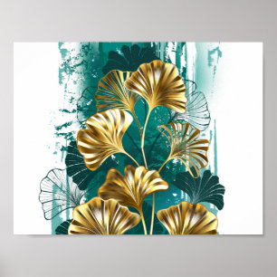 Zweigstelle mit goldenen Blätter Ginko Biloba Poster