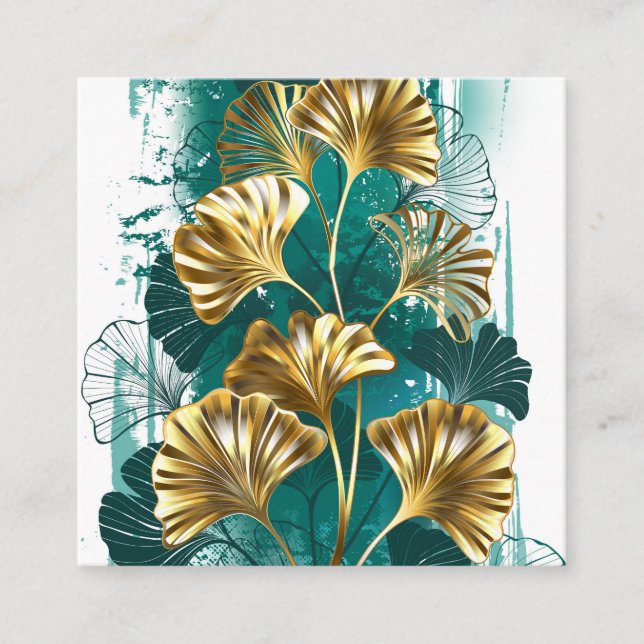 Zweigstelle mit goldenen Blätter Ginko Biloba Quadratische Visitenkarte (Vorderseite)