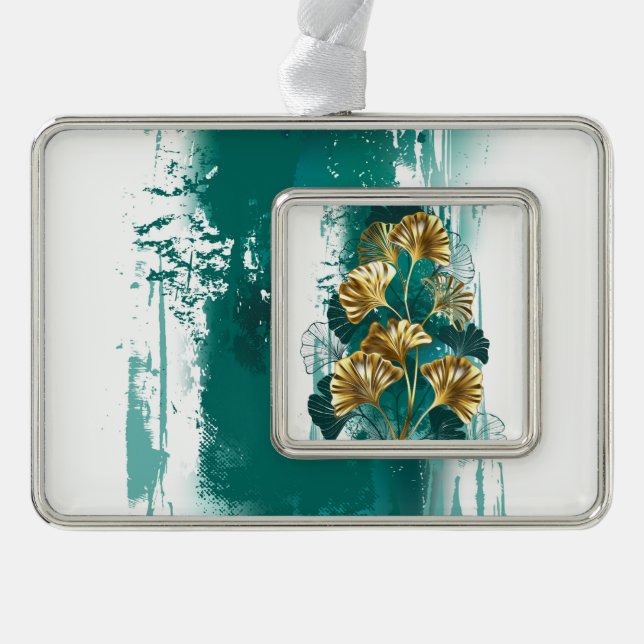 Zweigstelle mit goldenen Blätter Ginko Biloba Rahmen-Ornament Silber (Vorderseite)