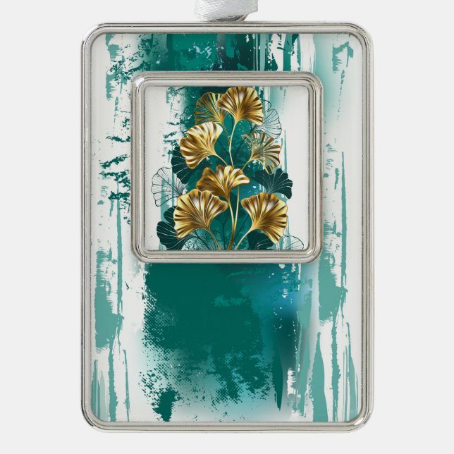 Zweigstelle mit goldenen Blätter Ginko Biloba Rahmen-Ornament Silber (Vorderseite)
