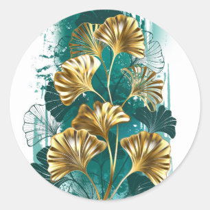 Zweigstelle mit goldenen Blätter Ginko Biloba Runder Aufkleber