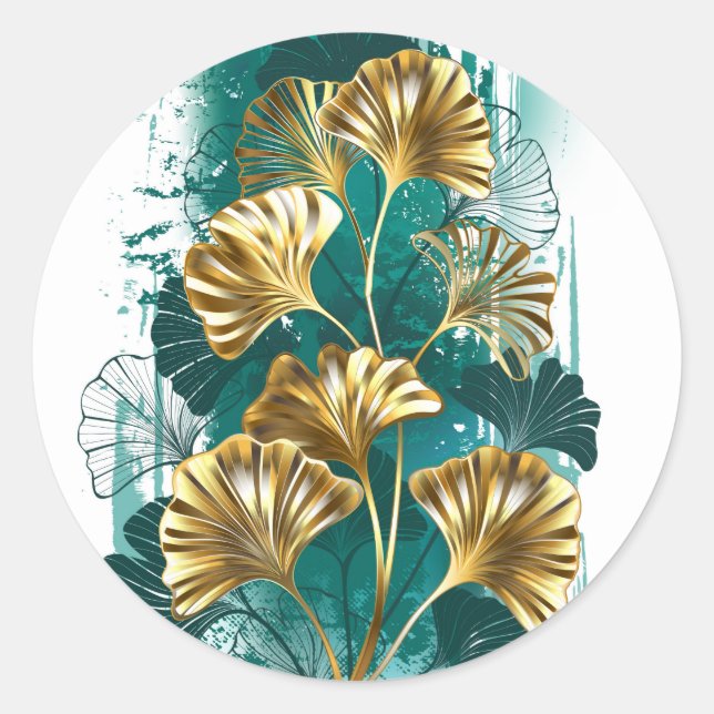Zweigstelle mit goldenen Blätter Ginko Biloba Runder Aufkleber (Vorderseite)