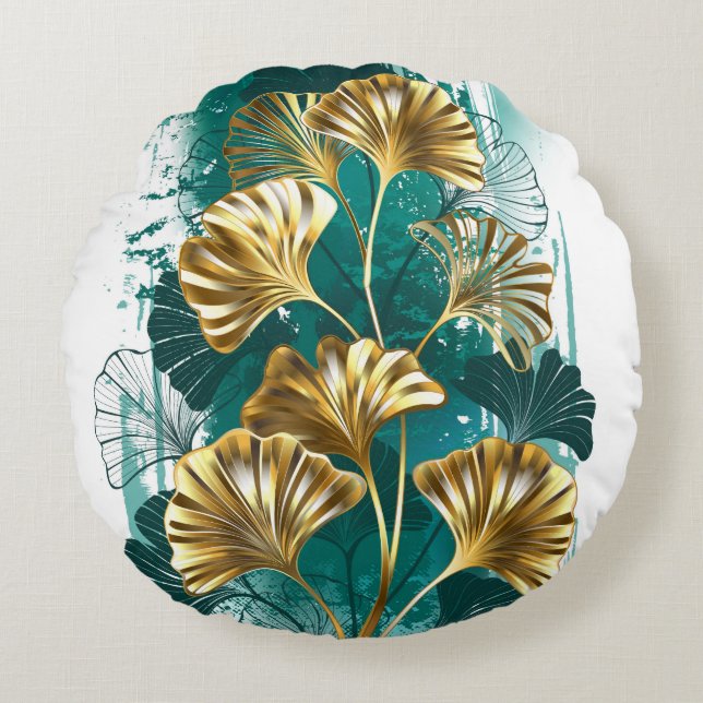 Zweigstelle mit goldenen Blätter Ginko Biloba Rundes Kissen (Vorderseite)