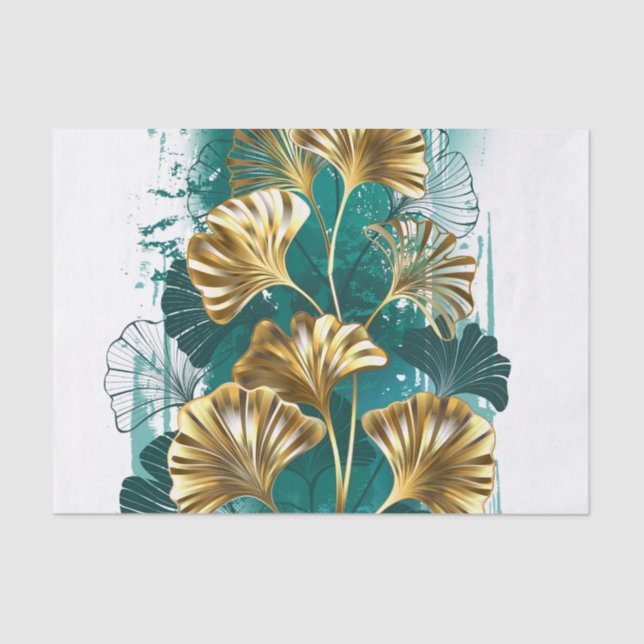 Zweigstelle mit goldenen Blätter Ginko Biloba Seidenpapier (Vorderseite)