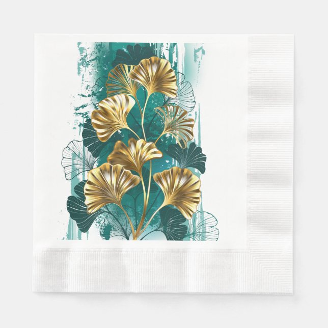 Zweigstelle mit goldenen Blätter Ginko Biloba Serviette (Vorderseite)