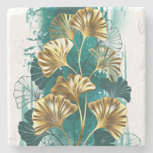 Zweigstelle mit goldenen Blätter Ginko Biloba Steinuntersetzer