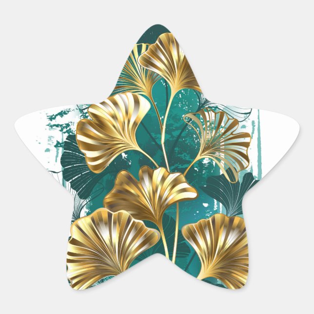Zweigstelle mit goldenen Blätter Ginko Biloba Stern-Aufkleber (Vorderseite)