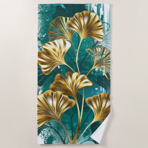 Zweigstelle mit goldenen Blätter Ginko Biloba Strandtuch