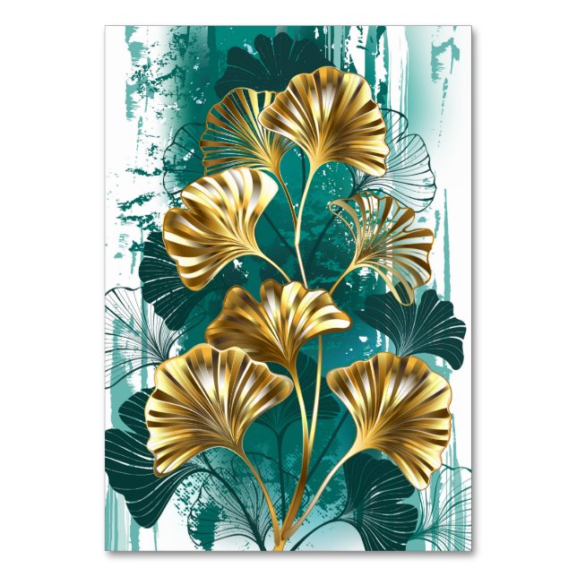 Zweigstelle mit goldenen Blätter Ginko Biloba Tischnummer (Vorderseite)